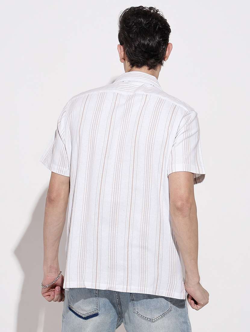 men striped short sleeve loose fit casual shirt - 22086092 -  Standard Image - 5