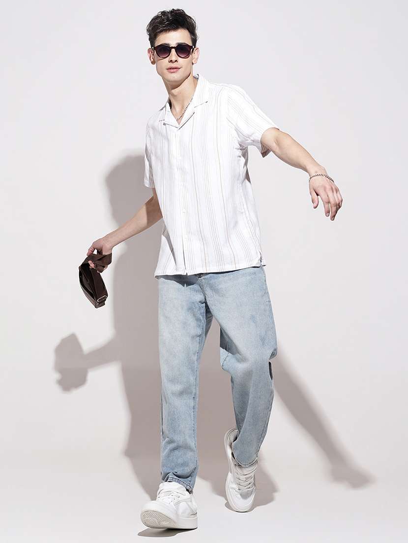 men striped short sleeve loose fit casual shirt - 22086092 -  Standard Image - 8