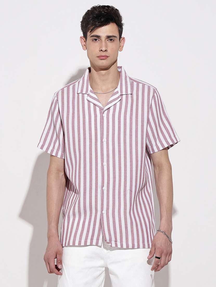 men striped short sleeve loose fit casual shirt - 22086095 -  Standard Image - 3