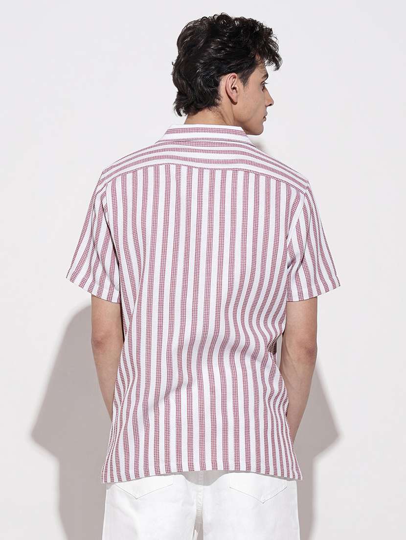 men striped short sleeve loose fit casual shirt - 22086095 -  Standard Image - 5