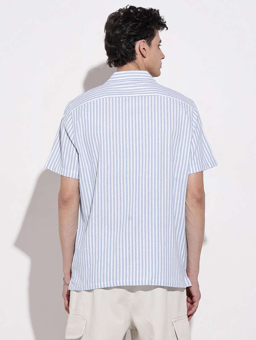 men striped short sleeve loose fit casual shirt - 22086096 -  Standard Image - 3