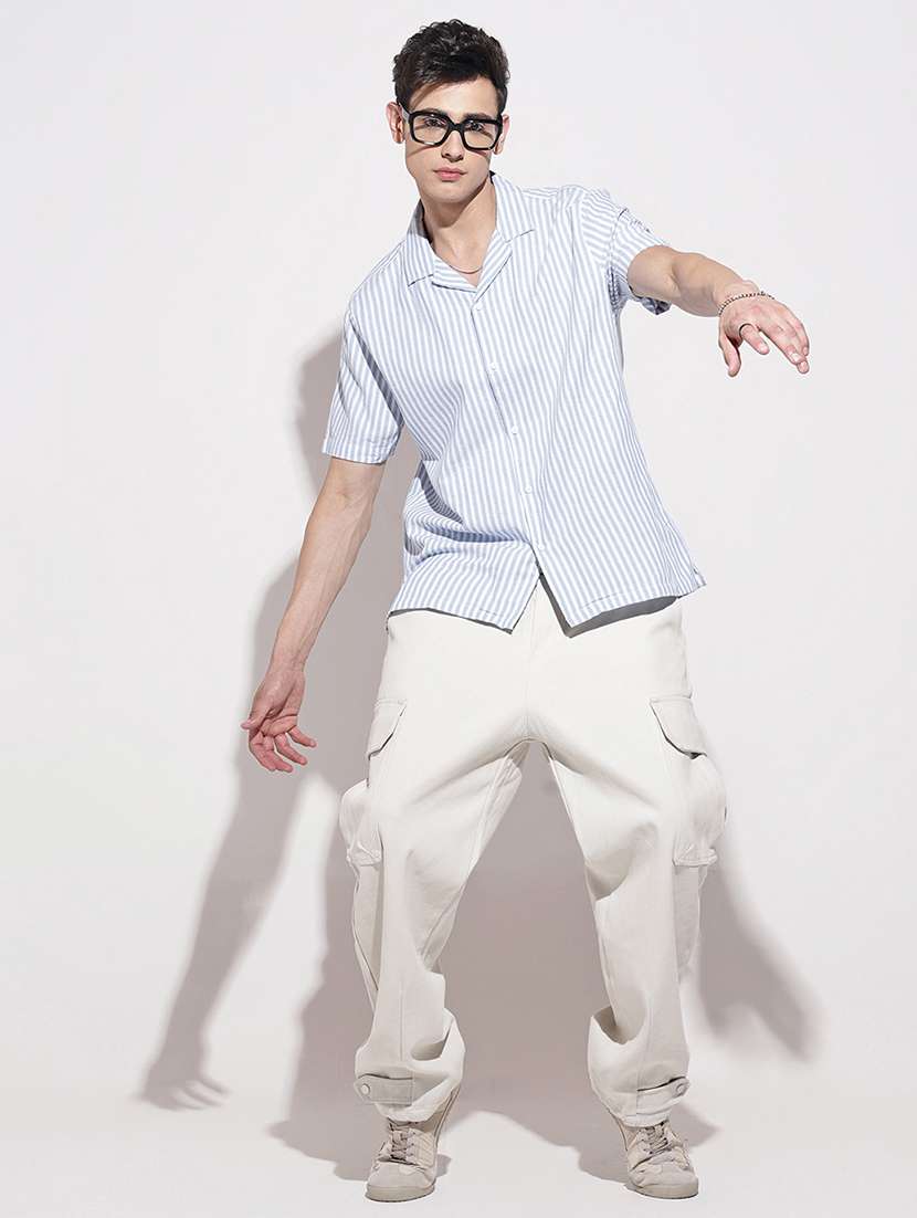 men striped short sleeve loose fit casual shirt - 22086096 -  Standard Image - 5