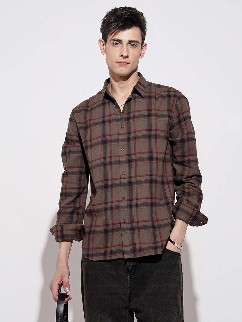 men checkered long sleeve regular fit casual shirt - 22086100 -  Standard Image - 3