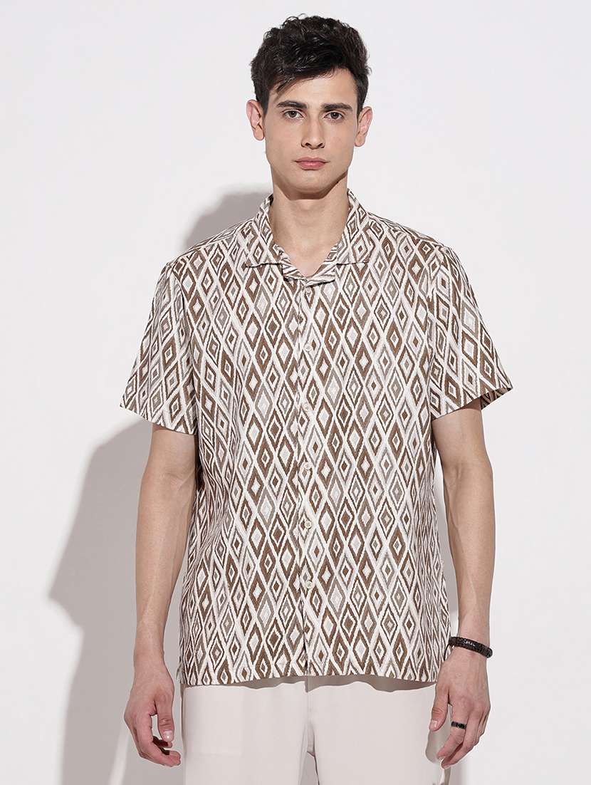 men geometric printed short sleeve loose fit casual shirt - 22086107 -  Standard Image - 3