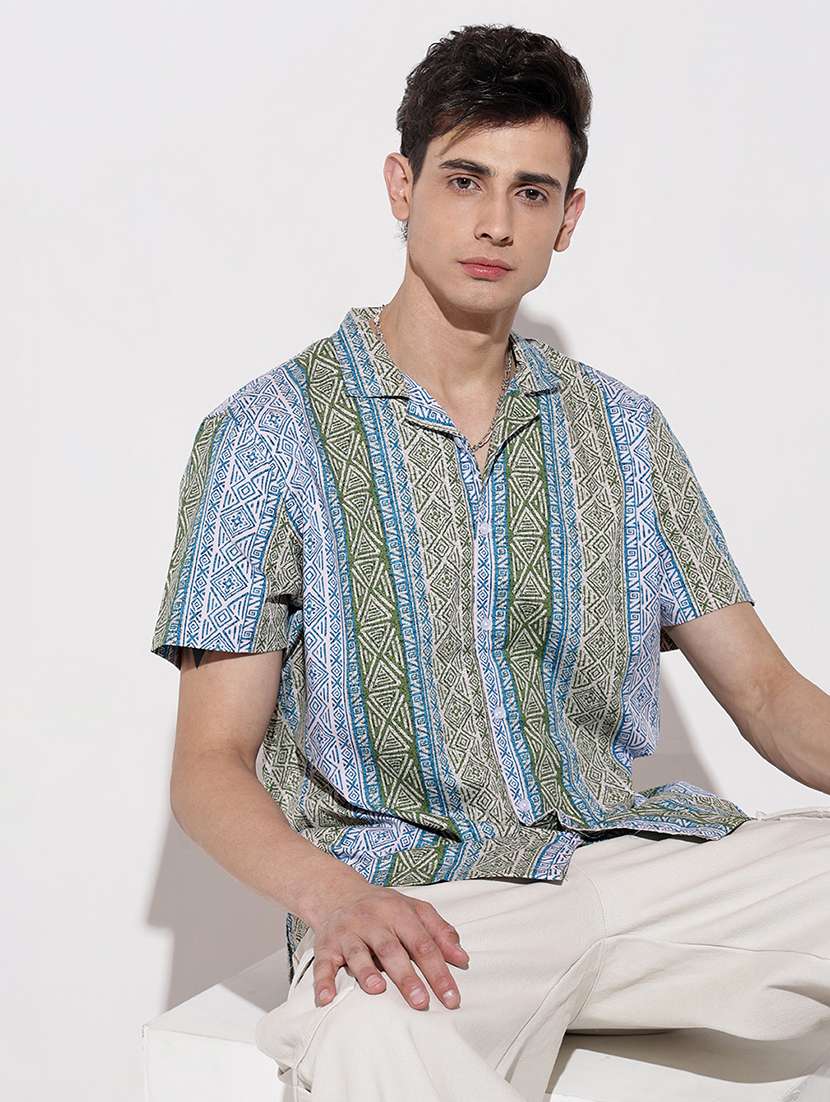 men printed short sleeve loose fit casual shirt - 22086109 - Zoom Image - 0
