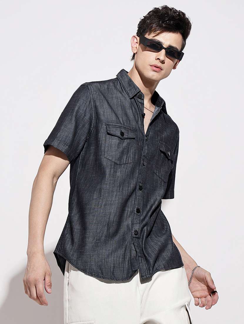 men solid short sleeve regular fit casual shirt