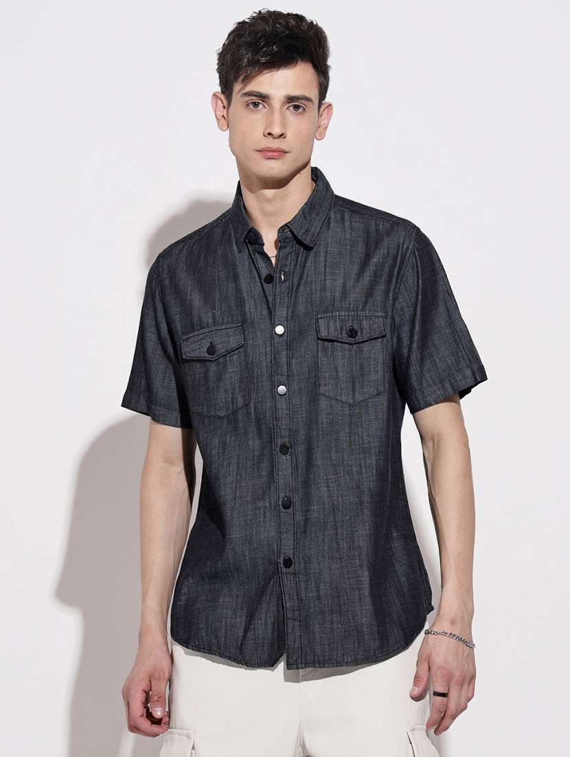 men solid short sleeve regular fit casual shirt - 22086111 -  Standard Image - 3