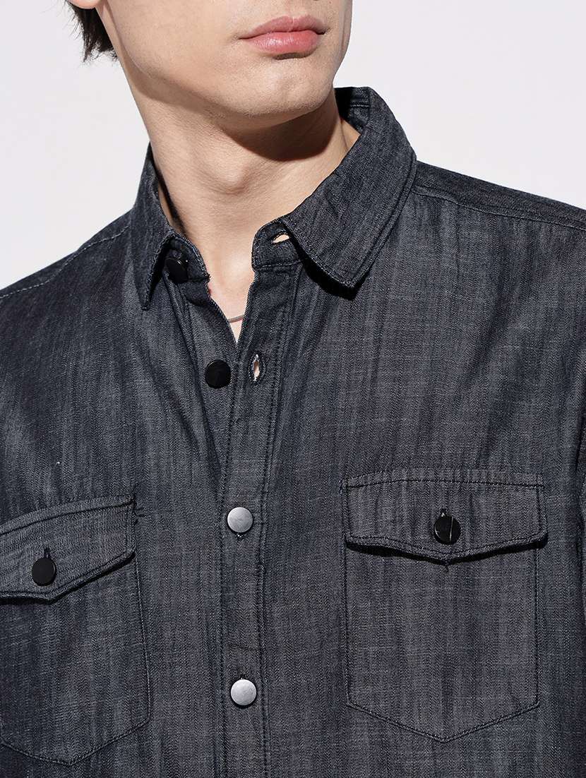 men solid short sleeve regular fit casual shirt - 22086111 -  Standard Image - 5