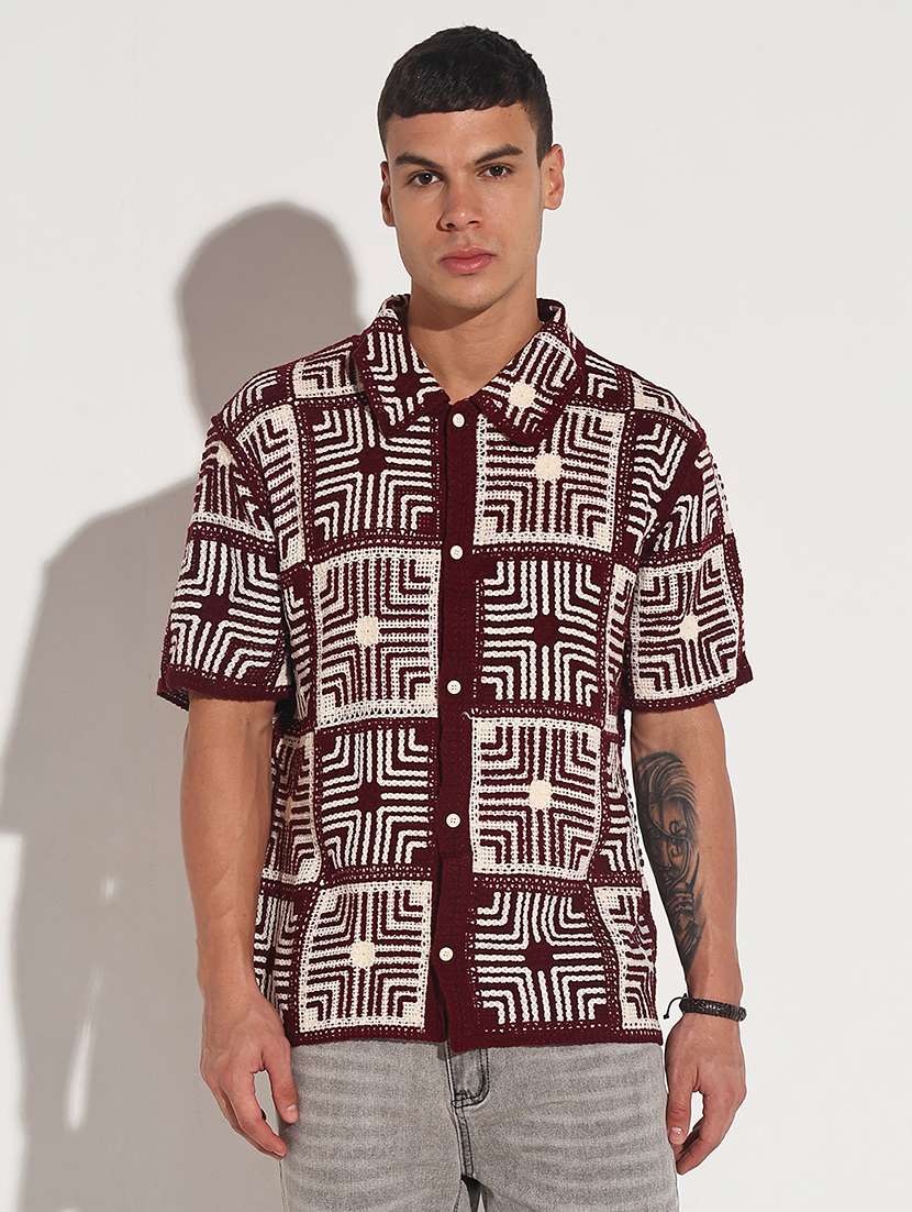 men self design short sleeve loose fit casual shirt - 22086122 -  Standard Image - 3