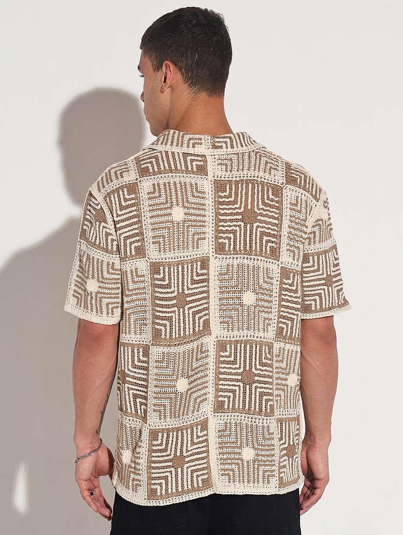 men self design short sleeve loose fit casual shirt - 22086124 -  Standard Image - 3