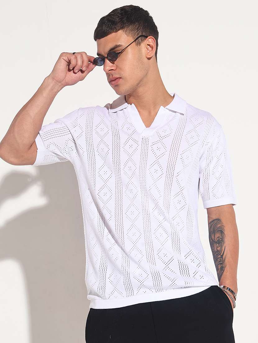 men self design short sleeve regular fit polo t-shirt
