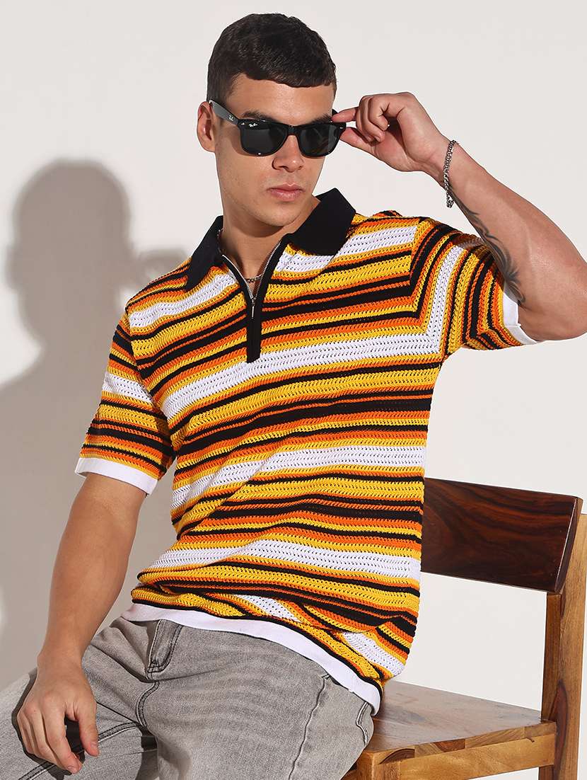 men striped short sleeve regular fit polo t-shirt
