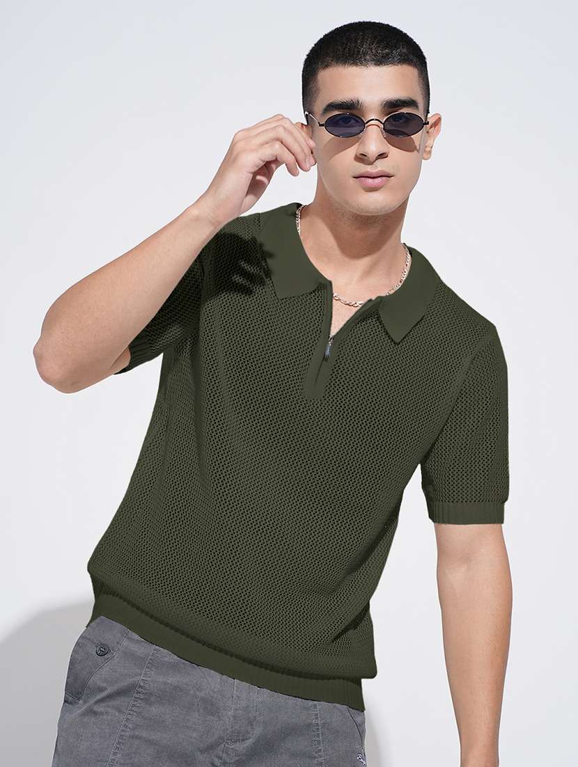 men self design short sleeve regular fit polo t-shirt