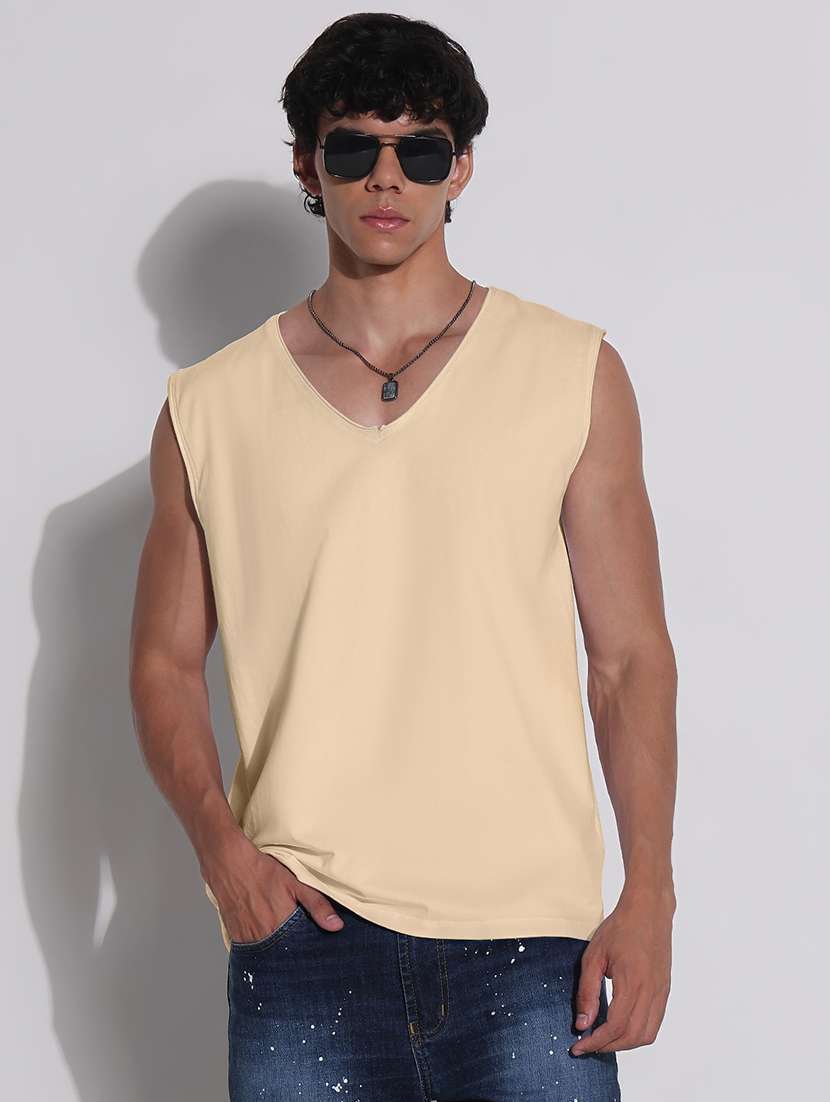 men solid sleeveless regular fit t-shirt