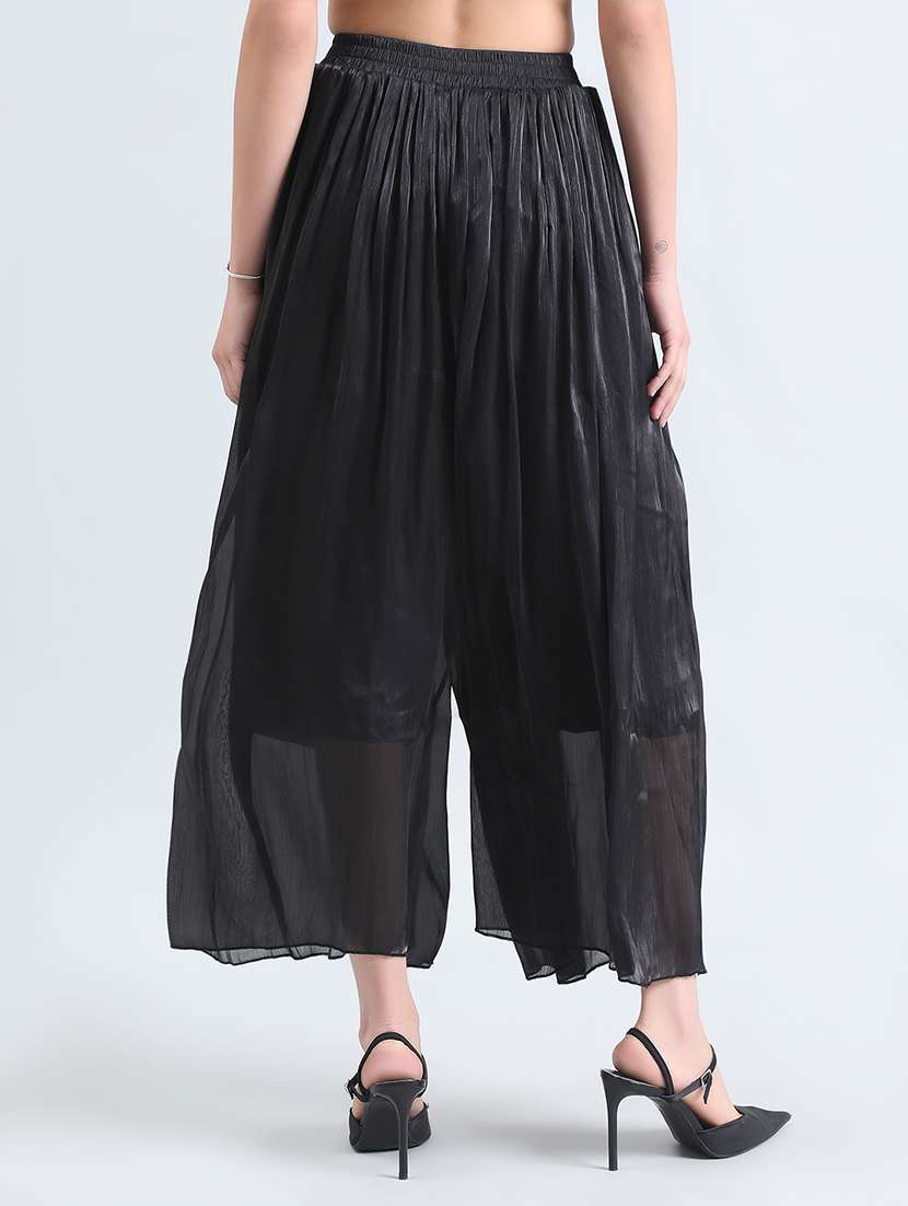 women black solid mid rise flared palazzo - 22086209 - Standard Image - 3