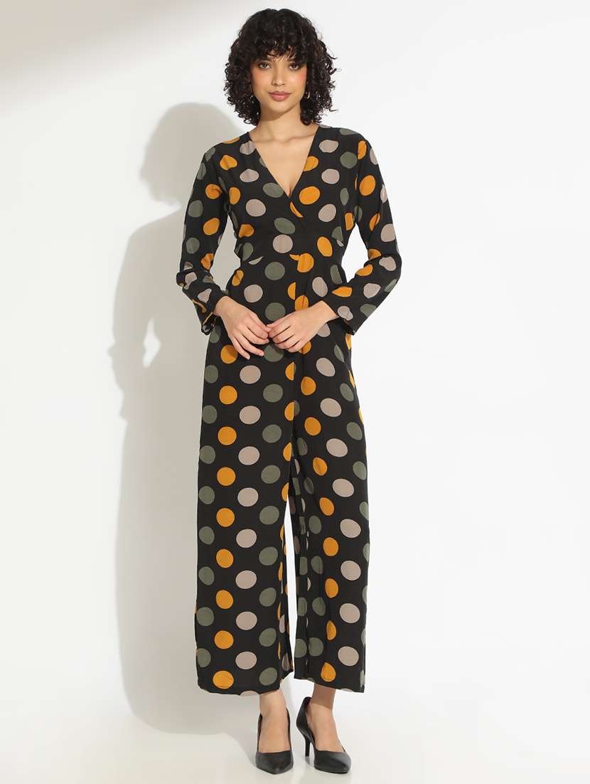 Women Black Polka Doted Long Sleeve Jumpsuit - 22086216 -  Standard Image - 5