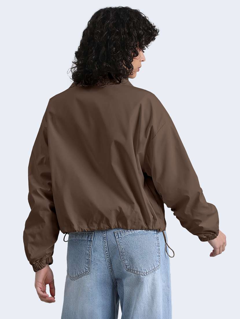 women solid long sleeve cropped biker jacket - 22086217 - Standard Image - 3