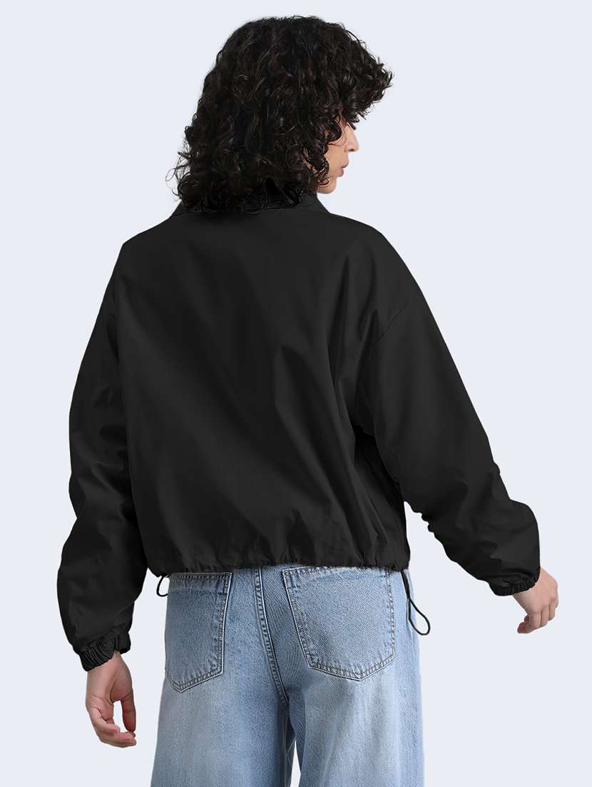 women solid long sleeve cropped biker jacket - 22086218 - Standard Image - 3