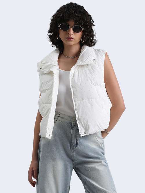 women white solid sleeveless quilted jacket - 22086219 -  Standard Image - 0