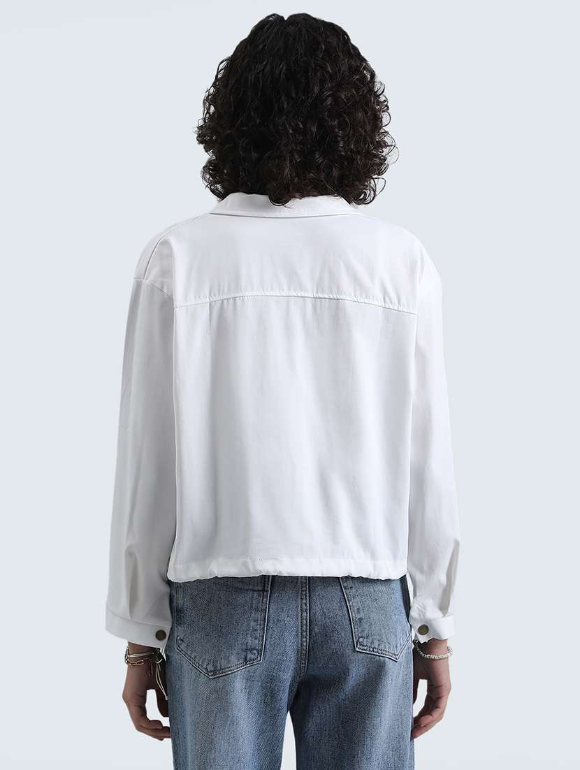 women white solid long sleeve collared regular jacket - 22086220 - Standard Image - 3