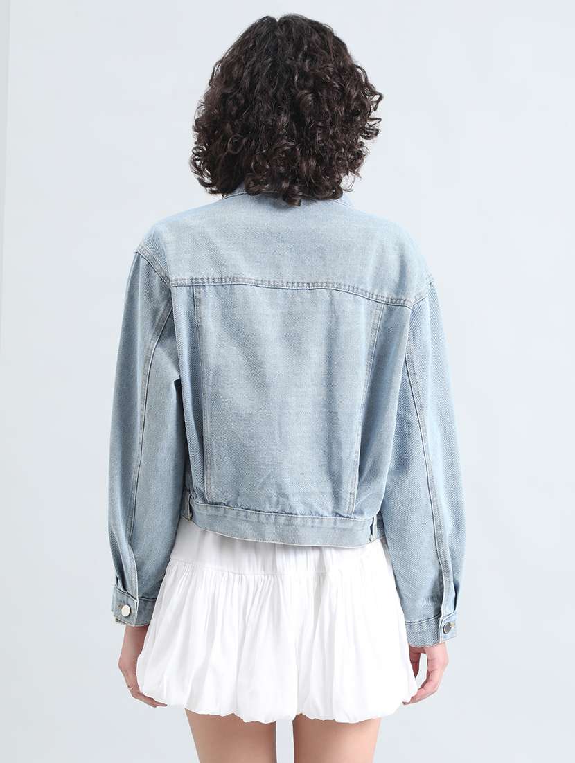 women embellished long sleeve cropped denim jacket - 22086221 - Standard Image - 3