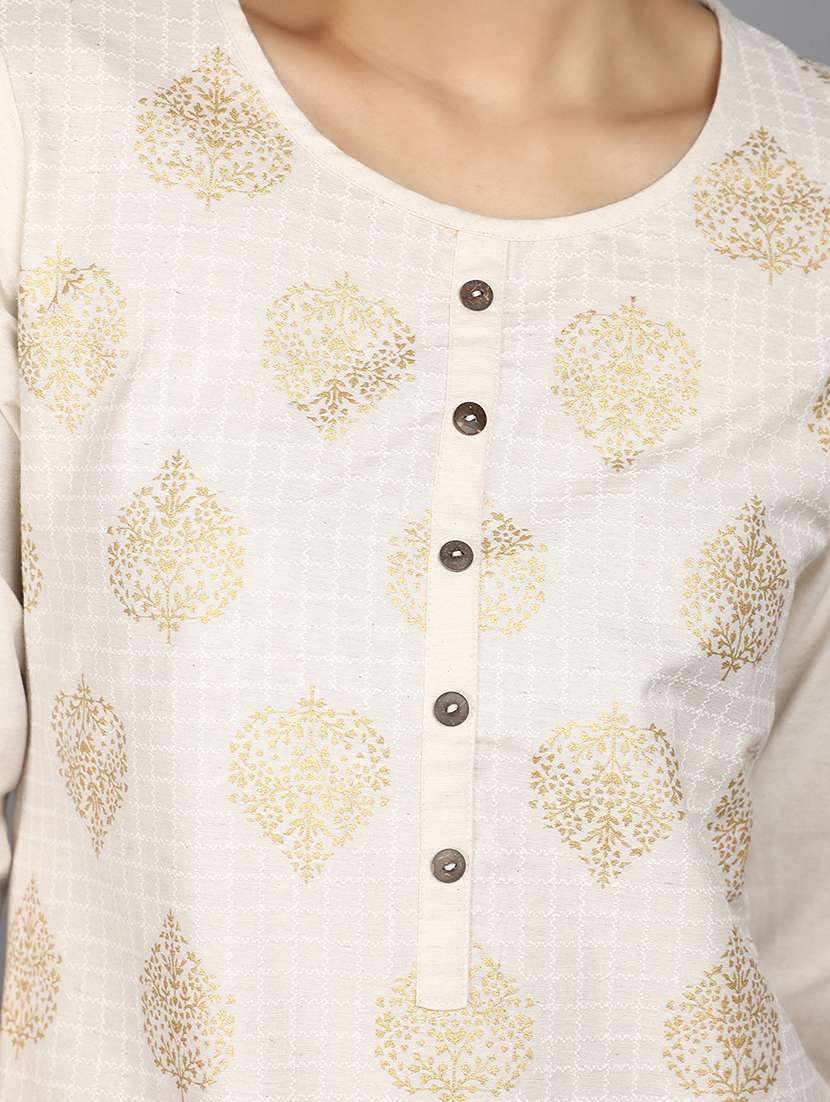 women foil printed three quarter sleeve straight kurta - 22086228 -  Standard Image - 5