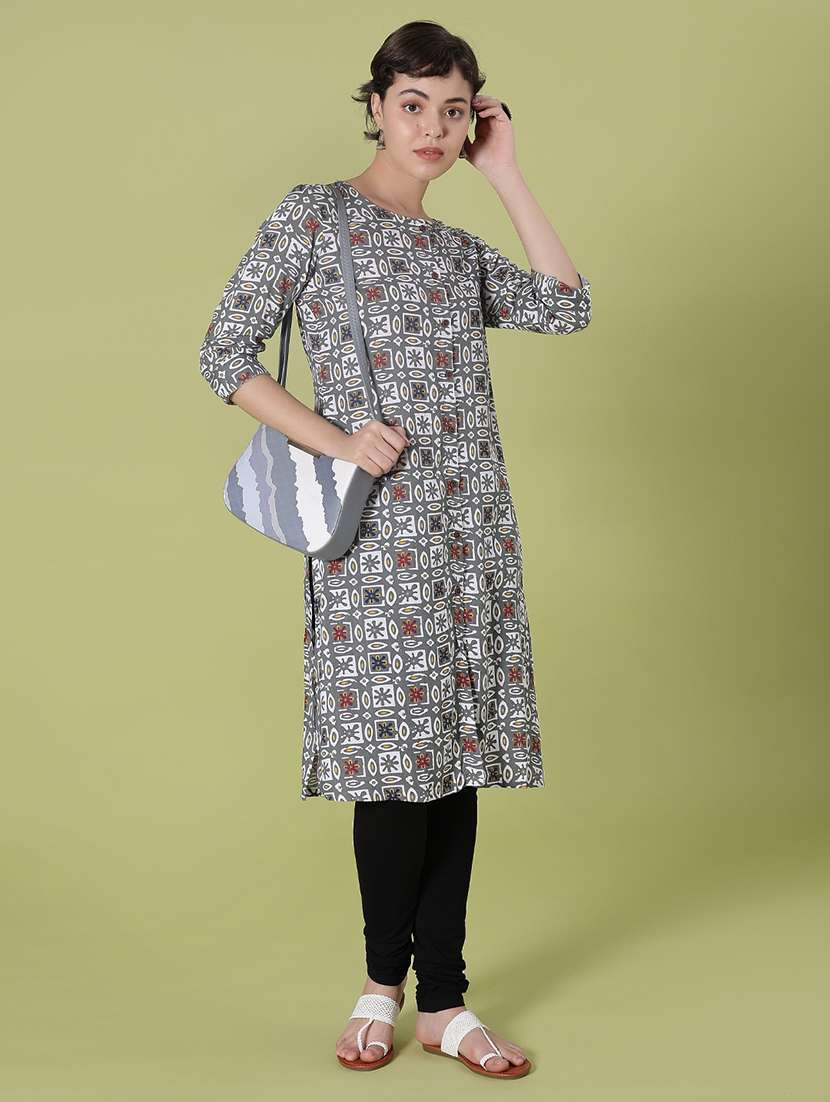 women printed three quarter sleeve straight kurta - 22086229 -  Standard Image - 3