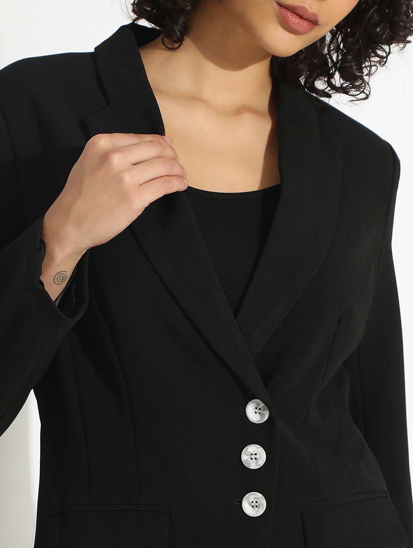 women black solid long sleeve double breasted blazer - 22086231 -  Standard Image - 5