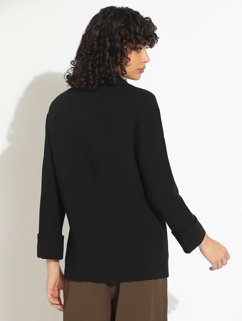women black solid long sleeve double breasted blazer - 22086232 - Standard Image - 3
