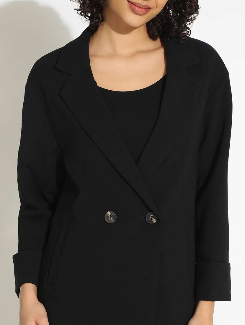 women black solid long sleeve double breasted blazer - 22086232 - Standard Image - 5