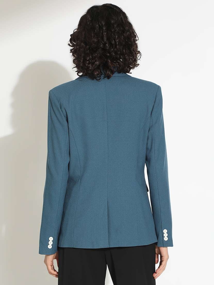 women solid long sleeve single breasted blazer - 22086233 - Standard Image - 3