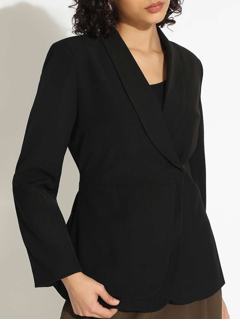 women solid long sleeve double breasted blazer - 22086234 - Standard Image - 5