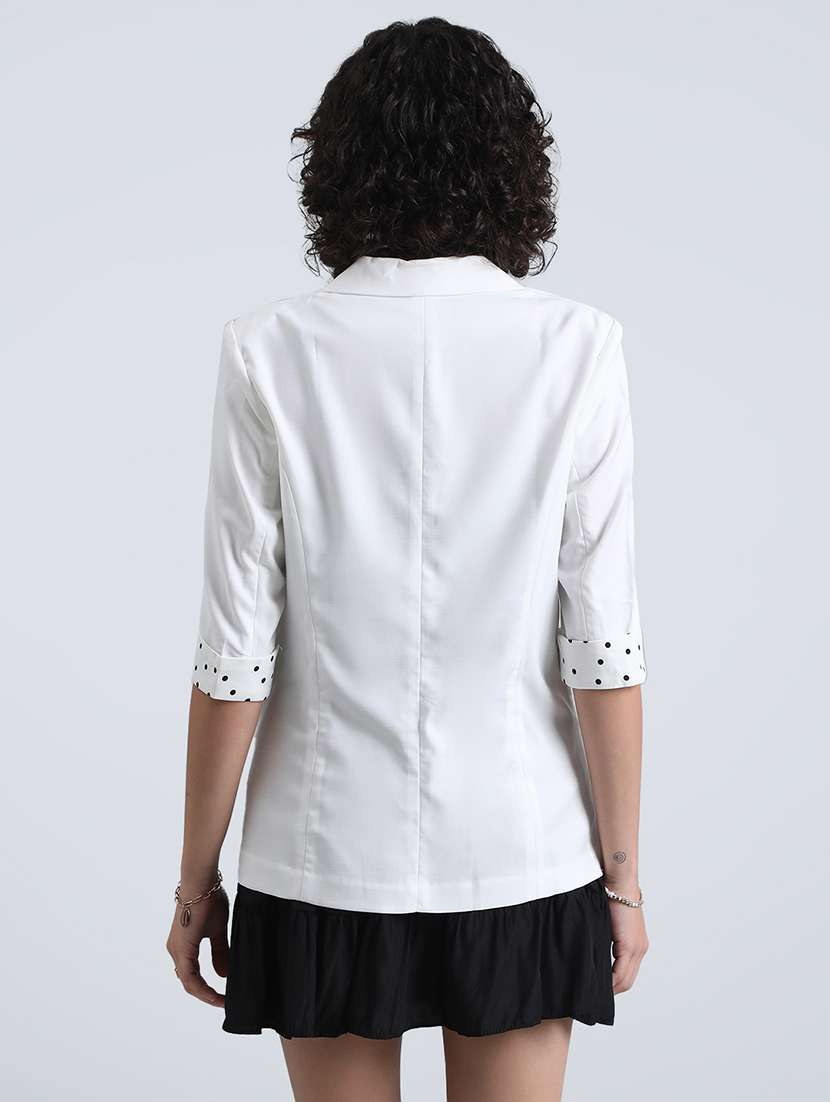 women solid three quarter sleeve single breasted blazer - 22086236 -  Standard Image - 3