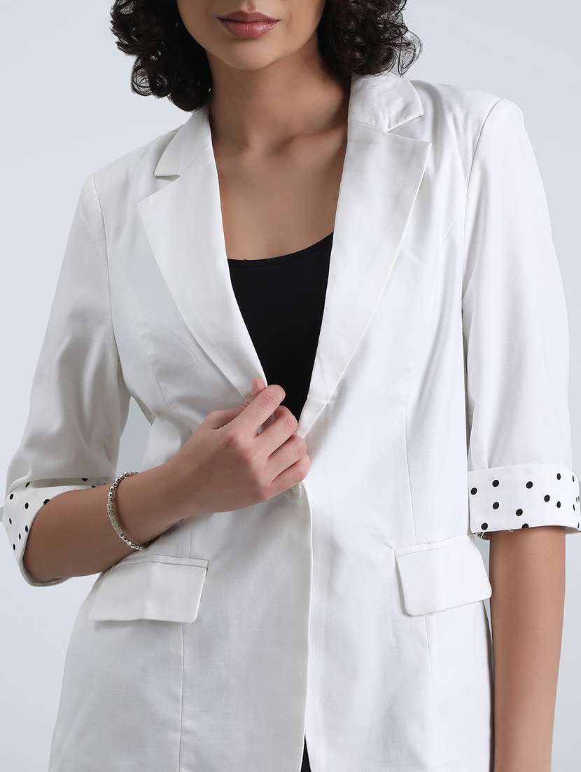 women solid three quarter sleeve single breasted blazer - 22086236 -  Standard Image - 5