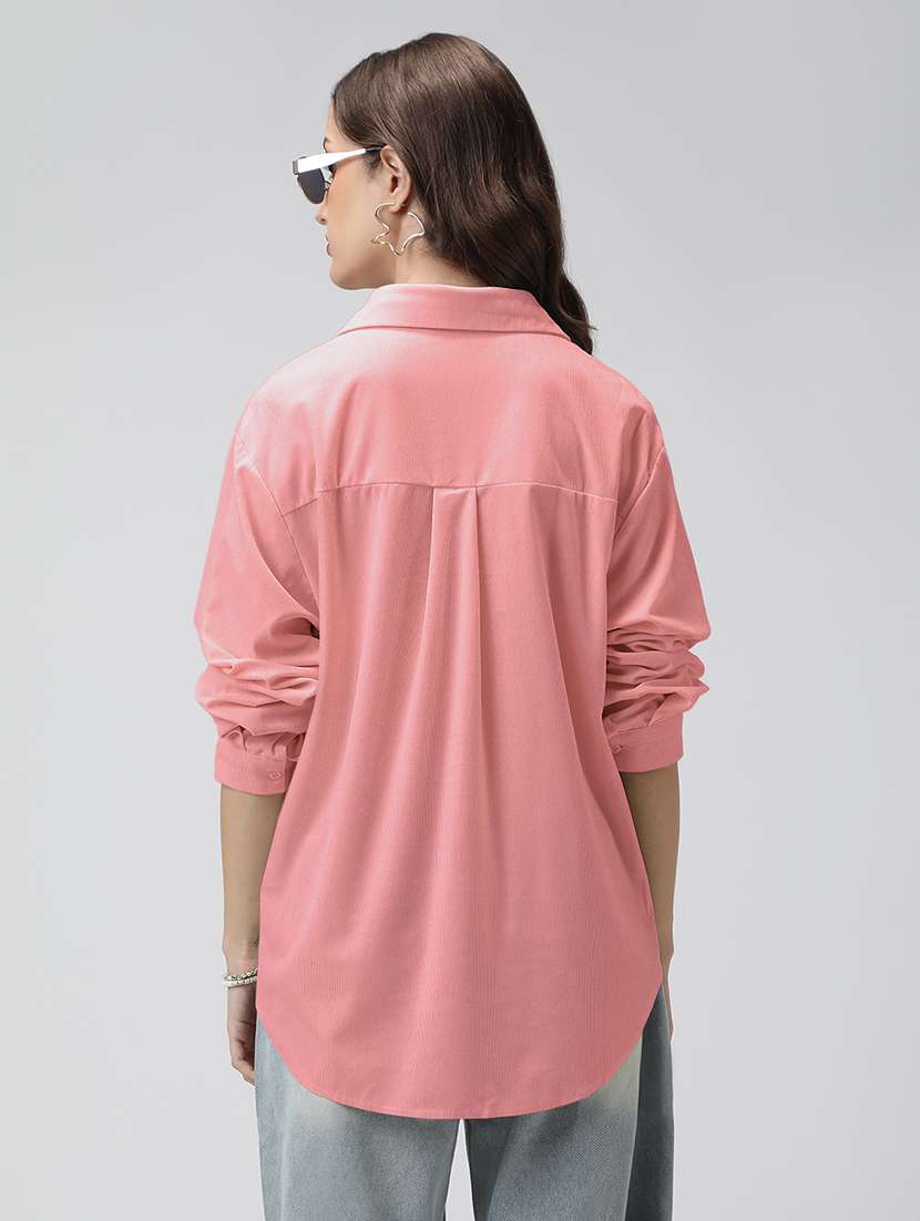 women solid long sleeve collared oversized shirt - 22086241 -  Standard Image - 3