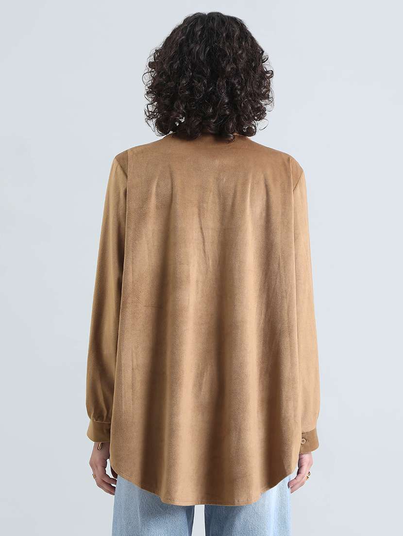 women solid long sleeve collared oversized shirt - 22086242 -  Standard Image - 3