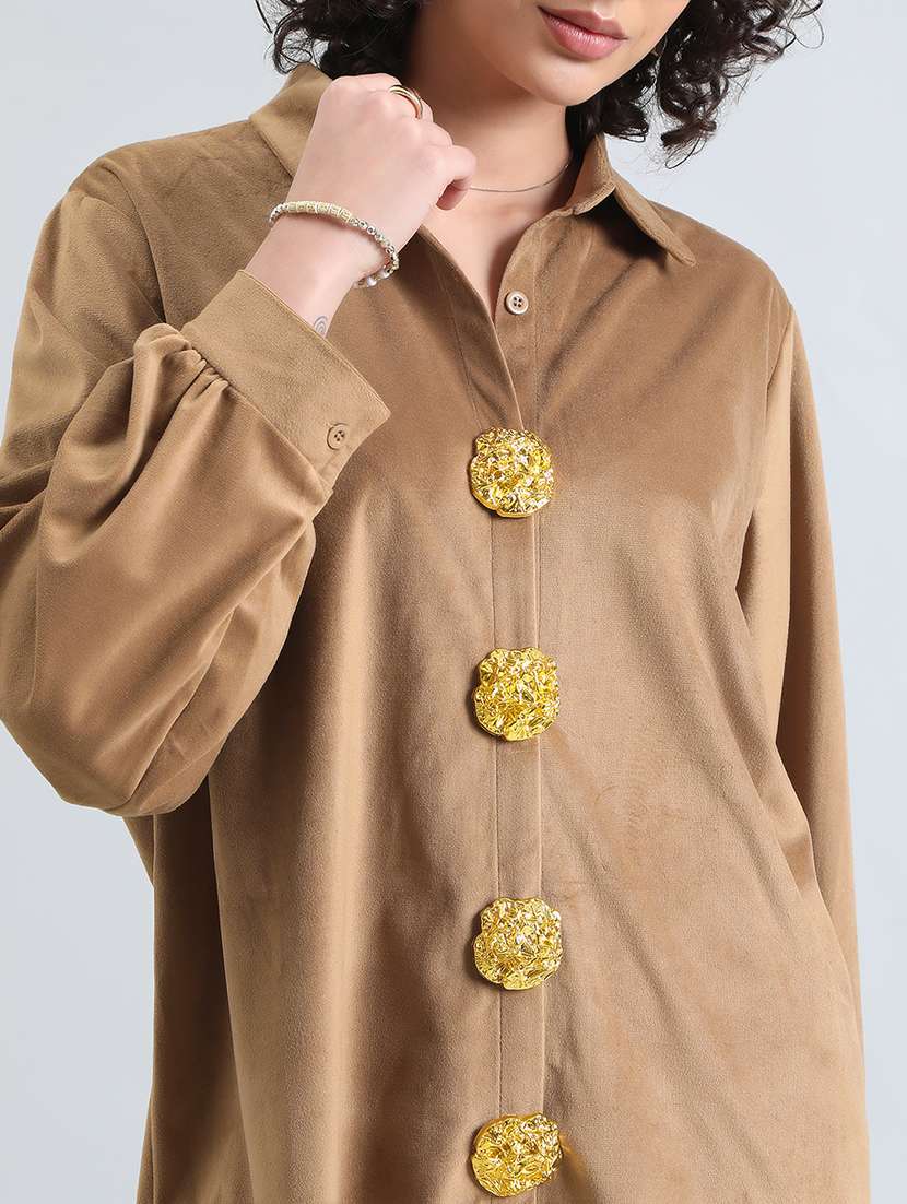 women solid long sleeve collared oversized shirt - 22086242 -  Standard Image - 5