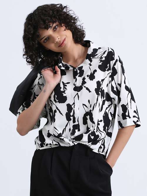 women printed collared high low shirt - 22086244 -  Standard Image - 0