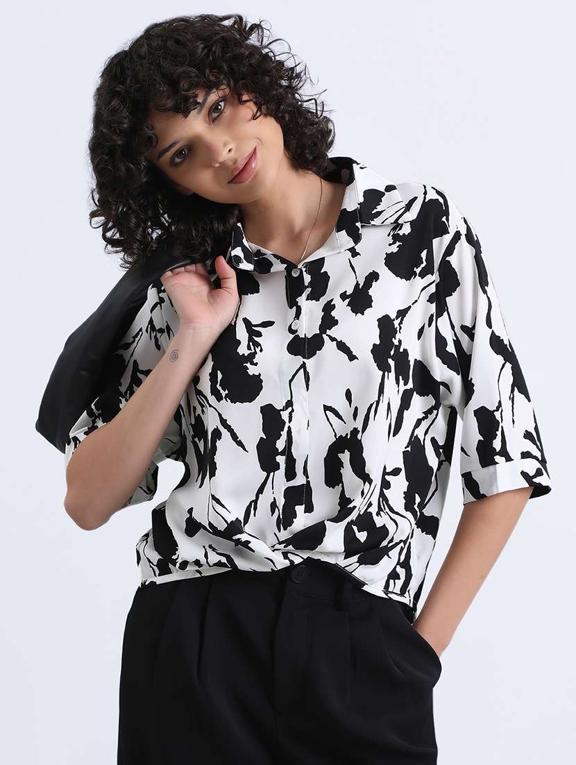 women printed collared high low shirt - 22086244 -  Zoom Image - 0