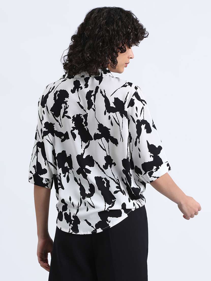 women printed collared high low shirt - 22086244 -  Standard Image - 3