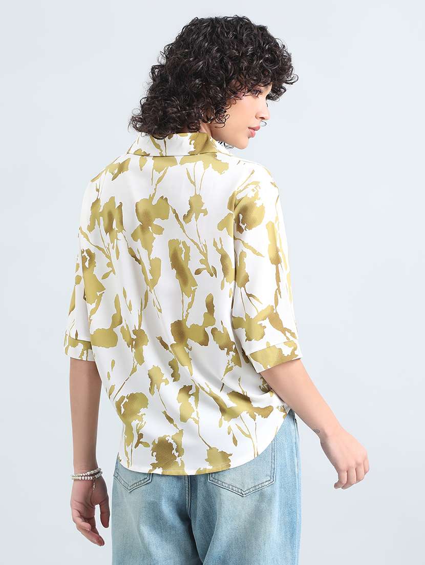 women printed collared high low shirt - 22086245 -  Standard Image - 3