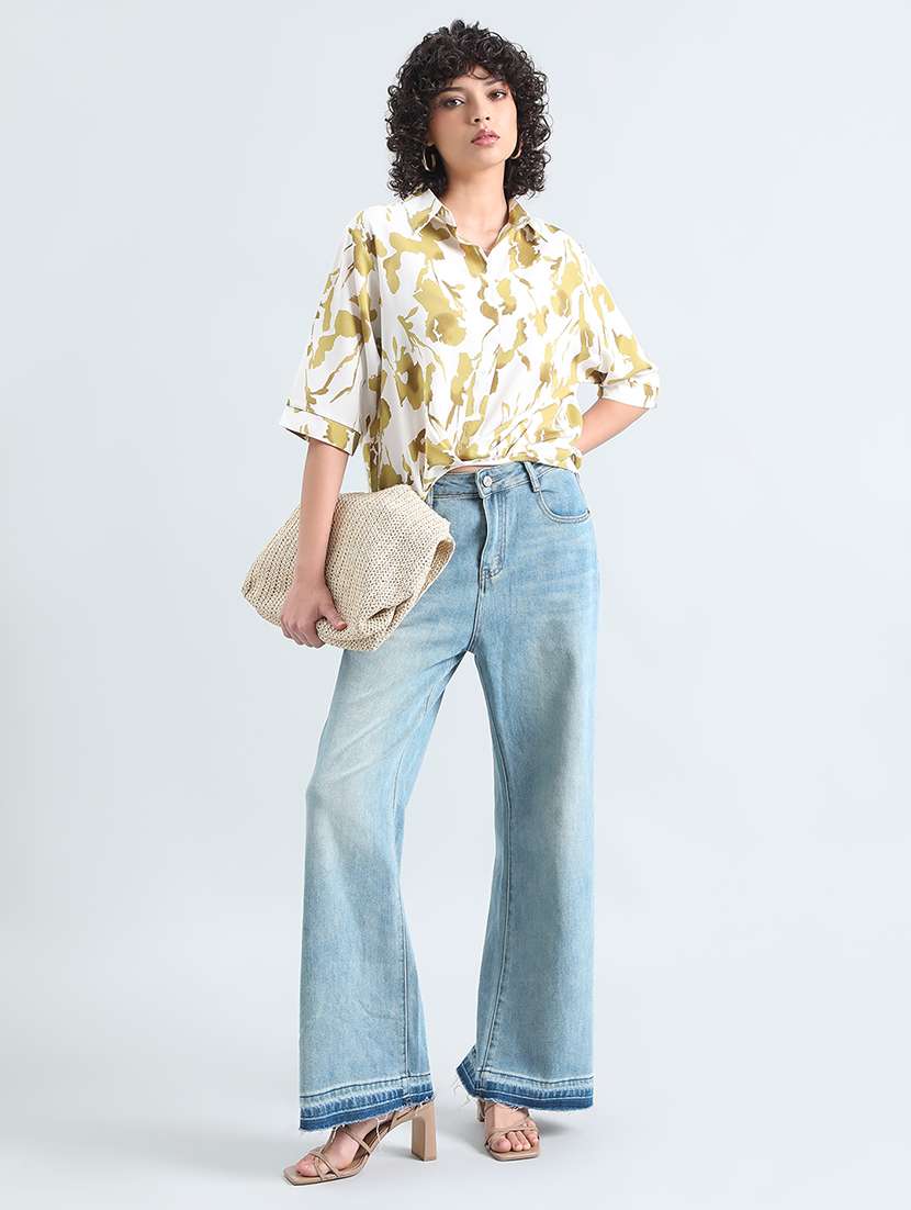 women printed collared high low shirt - 22086245 -  Standard Image - 5