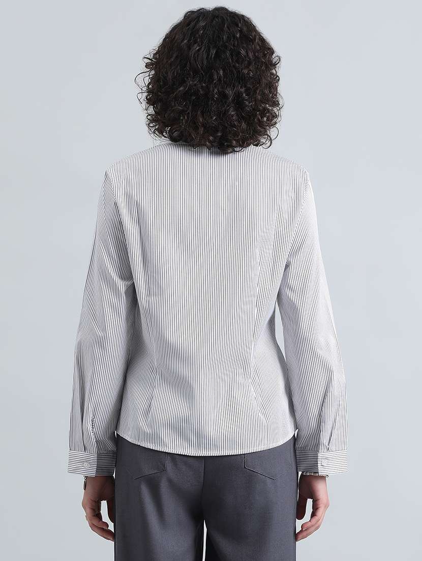 women striped long sleeve collared shirt - 22086247 - Standard Image - 3