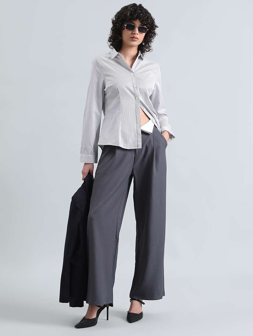 women striped long sleeve collared shirt - 22086247 - Standard Image - 5