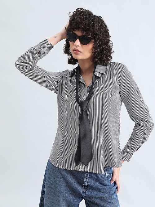 womne striped collared long sleeve shirt - 22086248 -  Standard Image - 0