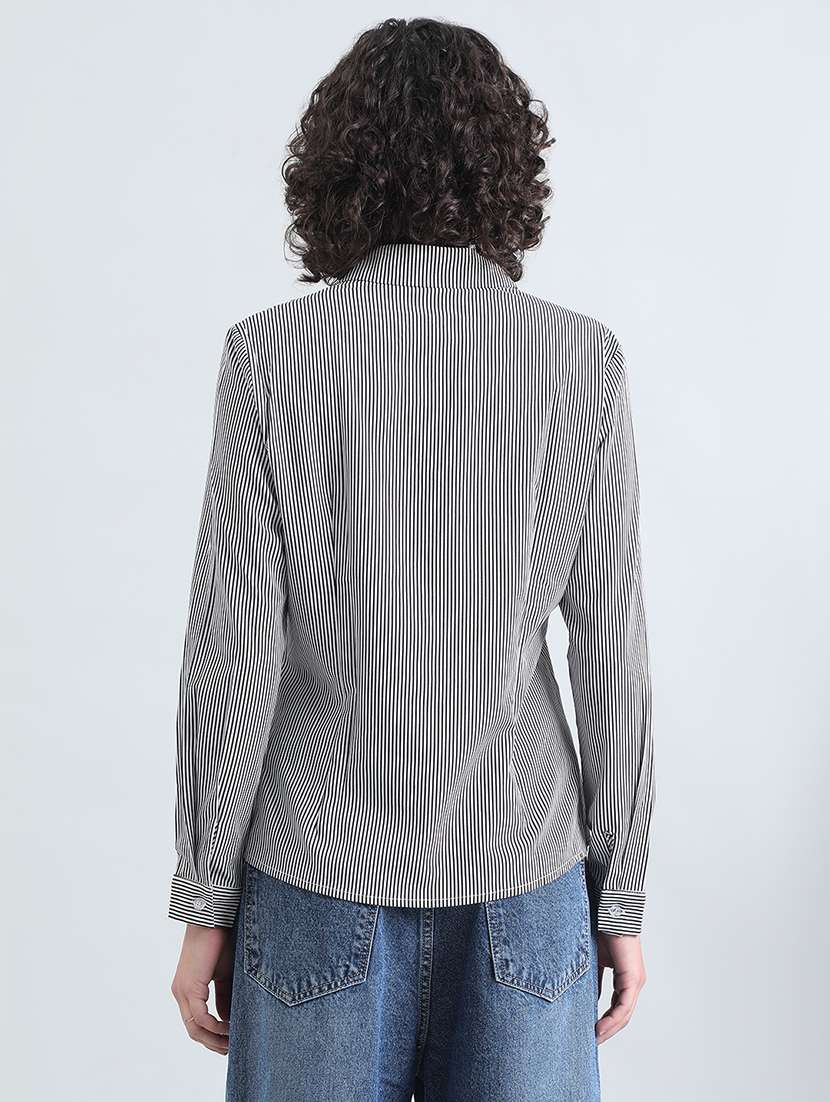 womne striped collared long sleeve shirt - 22086248 -  Standard Image - 3