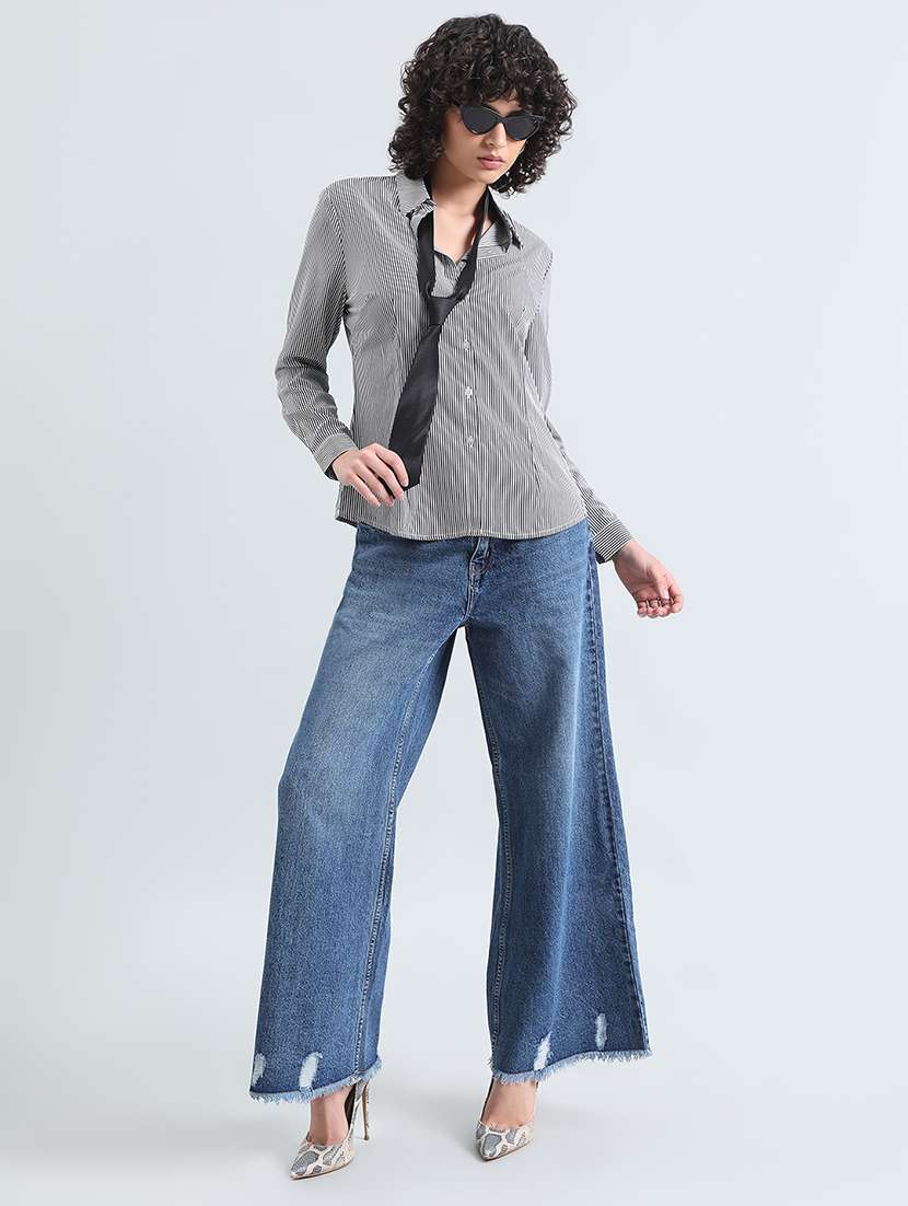 womne striped collared long sleeve shirt - 22086248 -  Standard Image - 5