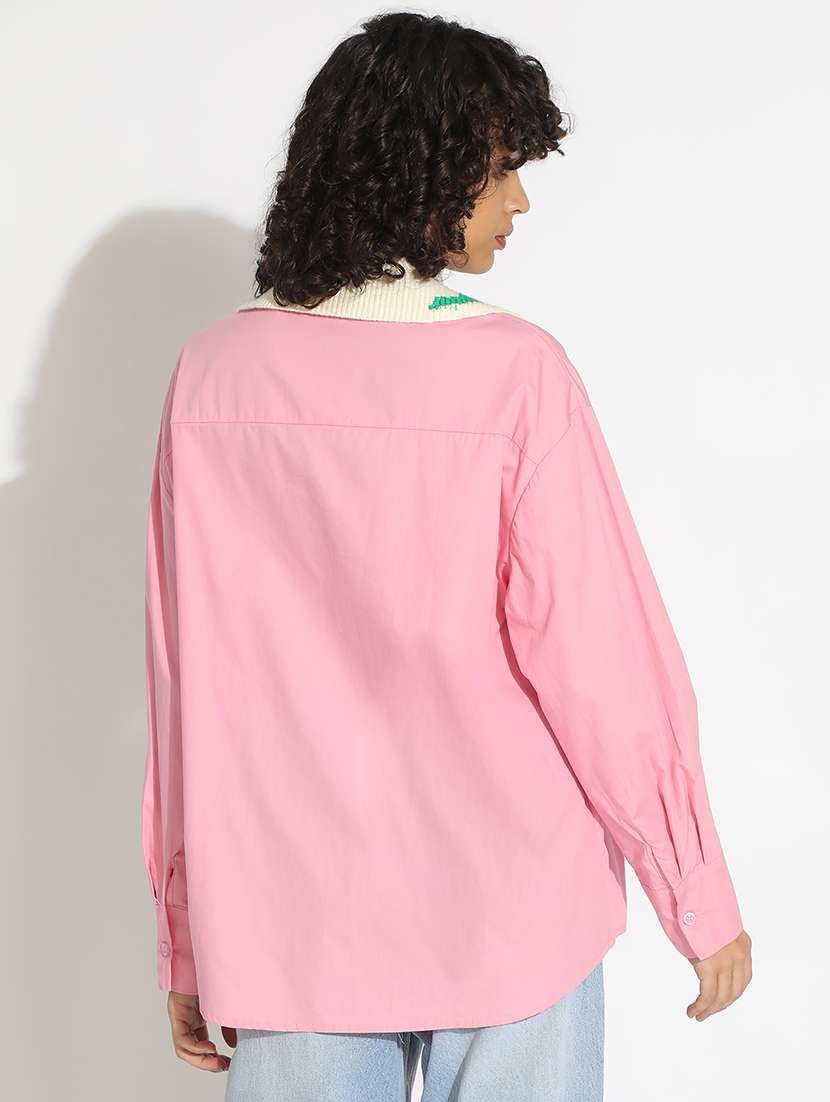 women self designed collared long sleeve oversized shirt - 22086249 -  Standard Image - 3