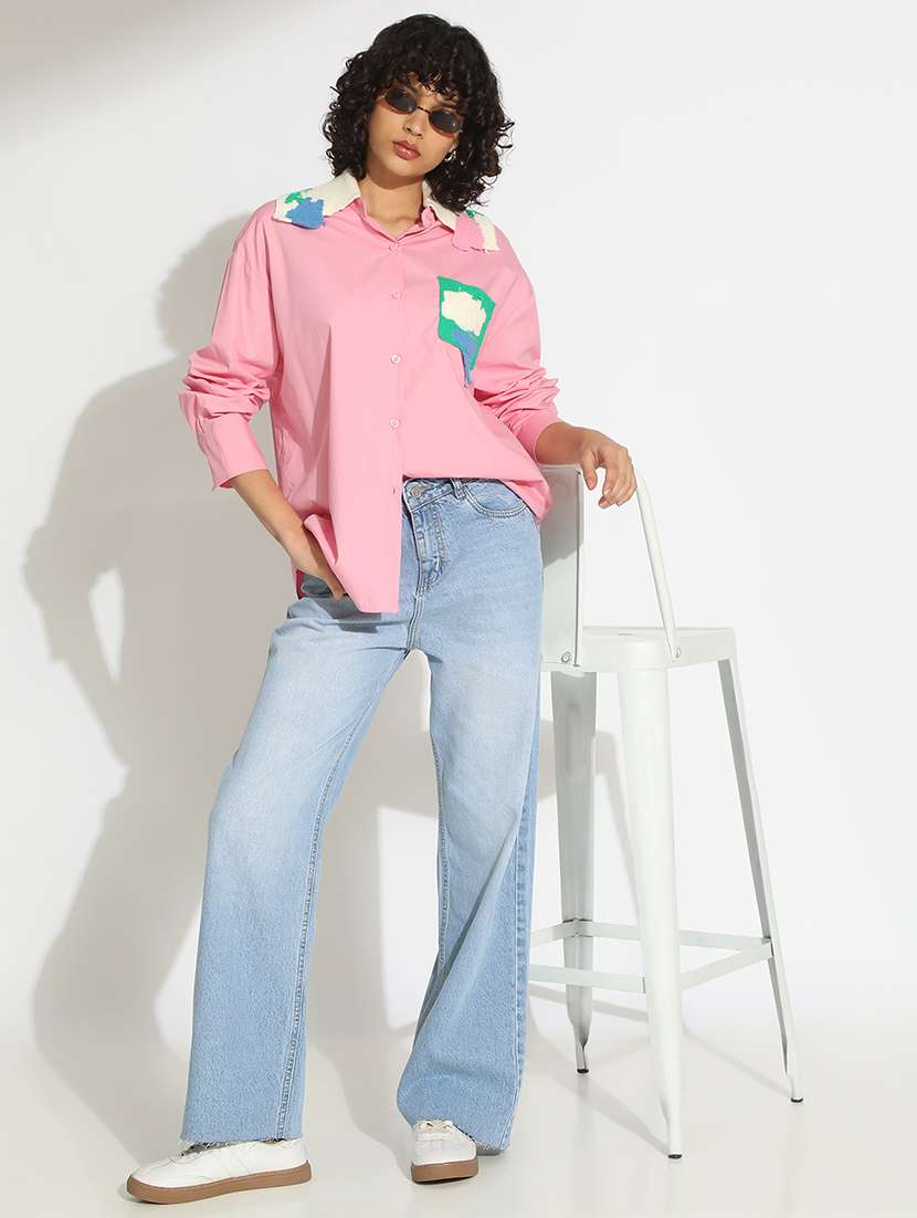 women self designed collared long sleeve oversized shirt - 22086249 -  Standard Image - 5