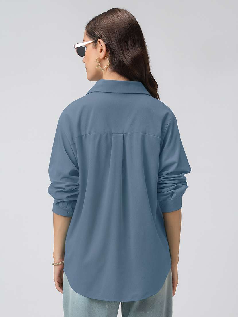 women solid collarerd long sleeve oversized shirt - 22086250 - Standard Image - 3